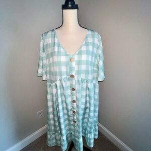 Mint Green and White Plaid Midi Dress
